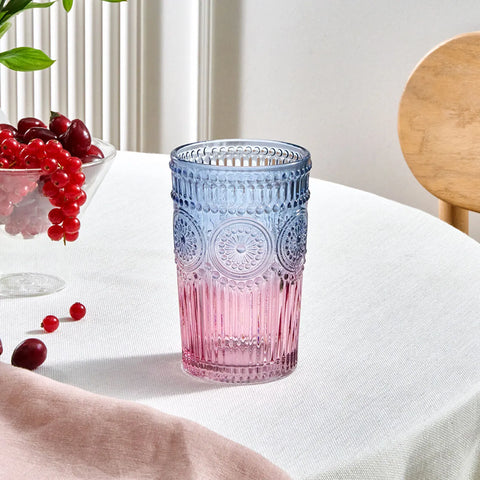 Karaca Sunflower Glass Highball Glass, 332ml, Blue Pink