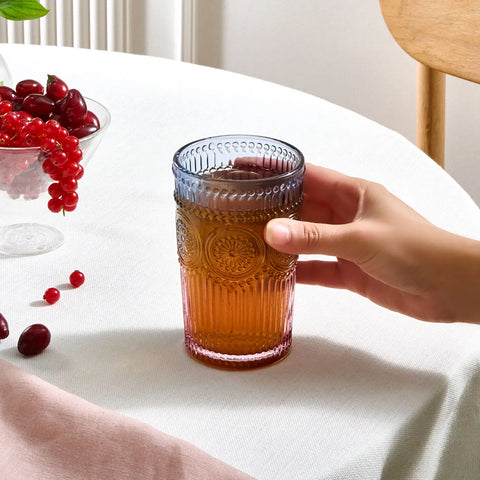 Karaca Sunflower Glass Highball Glass, 332ml, Blue Pink