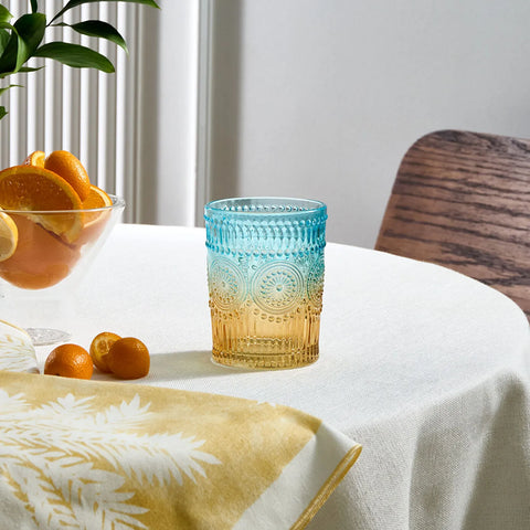 Karaca Sunflower Glass Tumbler Glass, 250ml, Blue Yellow