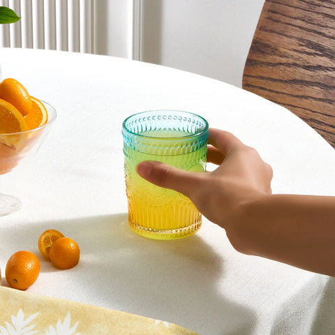 Karaca Sunflower Glass Tumbler Glass, 250ml, Blue Yellow