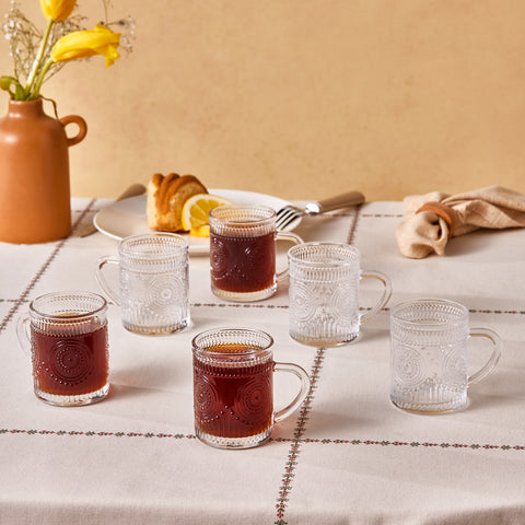 Karaca Margo 6-Piece Glass Turkish Tea Set for 6 People, 155ml, Clear