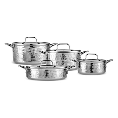 Karaca Powersteel 316+ Enzo 3Ply 8-Piece Stainless Steel Induction Cookware Set, Silver