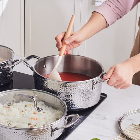 Karaca Powersteel 316+ Enzo 3Ply 8-Piece Stainless Steel Induction Cookware Set, Silver