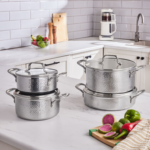 Karaca Powersteel 316+ Enzo 3Ply 8-Piece Stainless Steel Induction Cookware Set, Silver