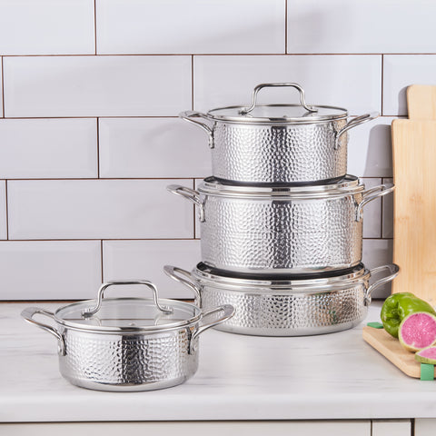 Karaca Powersteel 316+ Enzo 3Ply 8-Piece Stainless Steel Induction Cookware Set, Silver