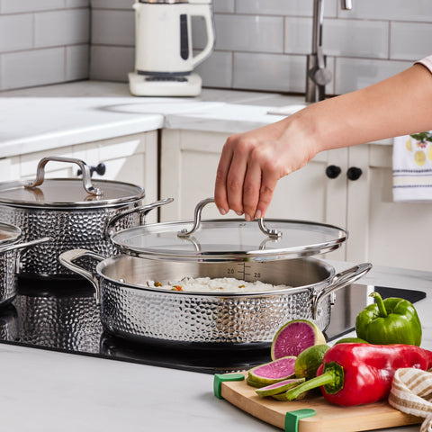 Karaca Powersteel 316+ Enzo 3Ply 8-Piece Stainless Steel Induction Cookware Set, Silver