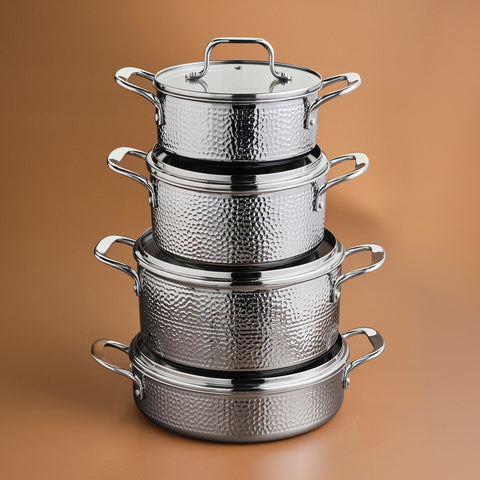 Karaca Powersteel 316+ Enzo 3Ply 8-Piece Stainless Steel Induction Cookware Set, Silver