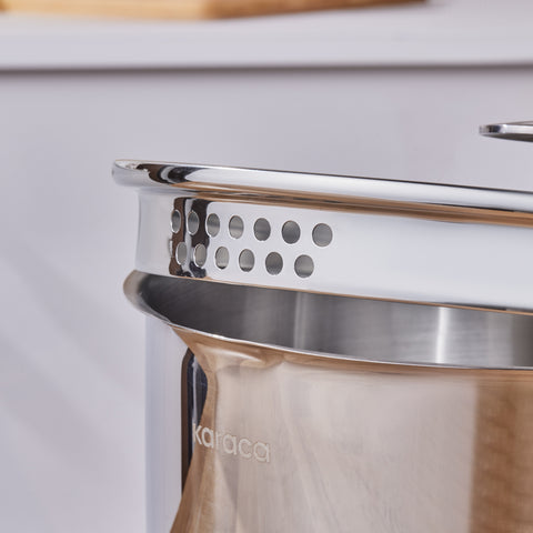 Karaca Vapor New 8-Piece Stainless Steel Induction Cookware Set with Strainer, Silver