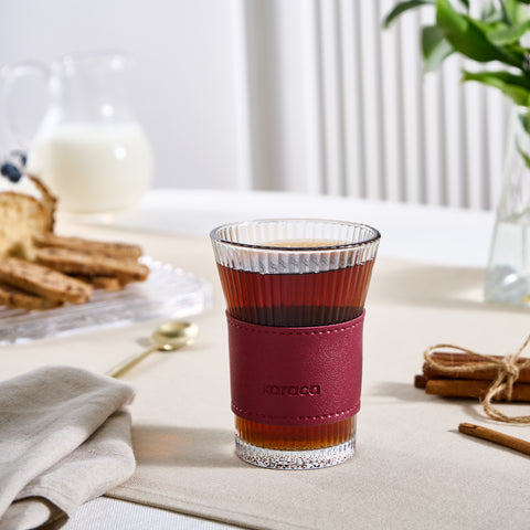 Karaca Leather Cool Touch Latte Coffee Glass, 210 Ml, Red