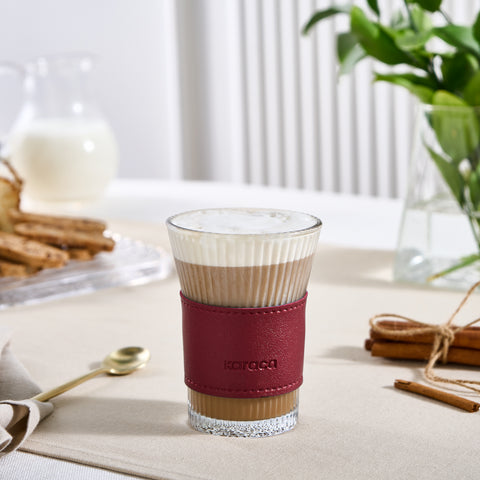 Karaca Leather Cool Touch Latte Coffee Glass, 210 Ml, Red