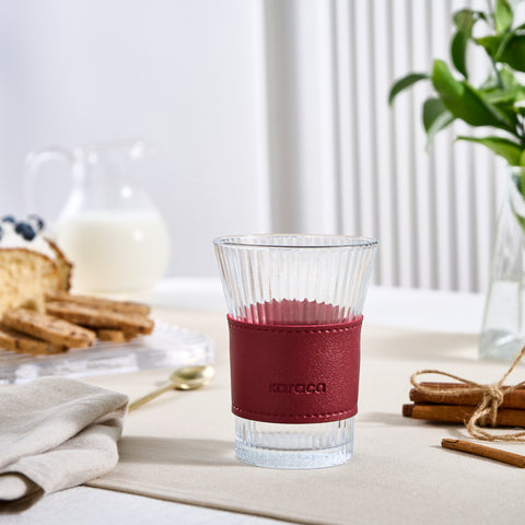 Karaca Leather Cool Touch Latte Coffee Glass, 210 Ml, Red