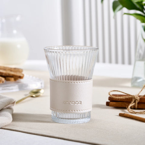 Karaca Leather Cool Touch Latte Coffee Glass, 210 Ml, Pearlescent