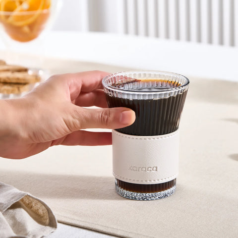 Karaca Leather Cool Touch Latte Coffee Glass, 210 Ml, Pearlescent