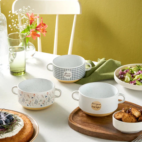 Karaca Monet Flower 3-Piece Stoneware Cereal/Soup Bowl, 460ml, Multi