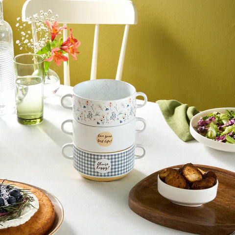 Karaca Monet Flower 3-Piece Stoneware Cereal/Soup Bowl, 460ml, Multi