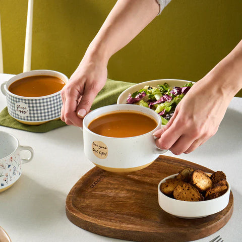 Karaca Monet Flower 3-Piece Stoneware Cereal/Soup Bowl, 460ml, Multi