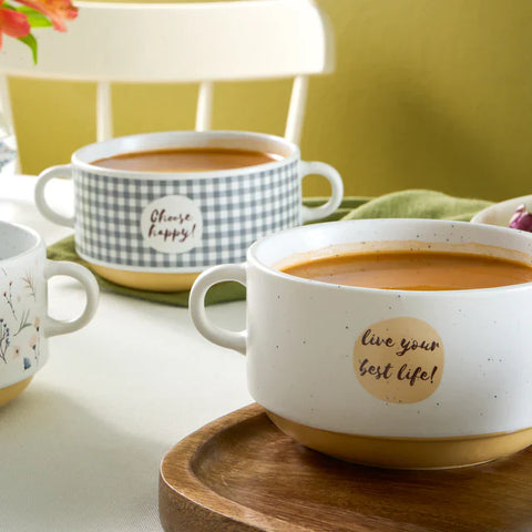 Karaca Monet Flower 3-Piece Stoneware Cereal/Soup Bowl, 460ml, Multi