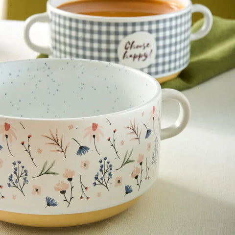 Karaca Monet Flower 3-Piece Stoneware Cereal/Soup Bowl, 460ml, Multi