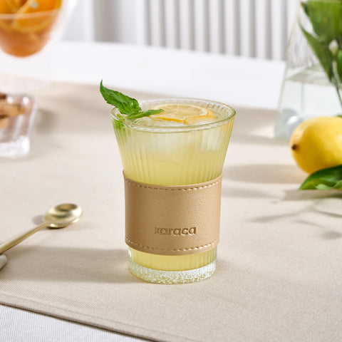 Karaca Leather Cool Touch Latte Coffee Glass, 210 Ml, Gold