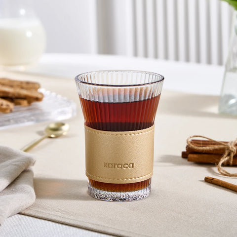 Karaca Leather Cool Touch Latte Coffee Glass, 210 Ml, Gold