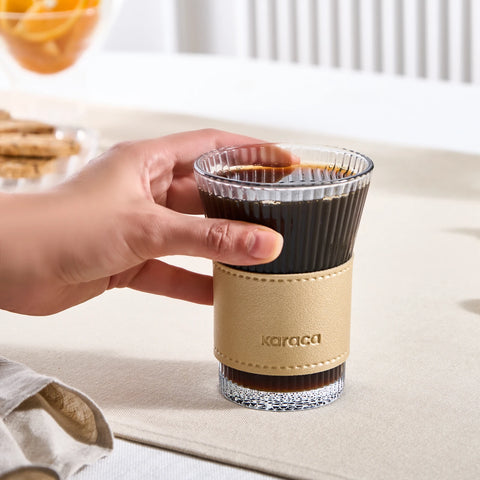Karaca Leather Cool Touch Latte Coffee Glass, 210 Ml, Gold