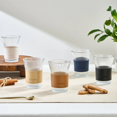 Karaca Leather Cool Touch Latte Coffee Glass, 210 Ml, Gold