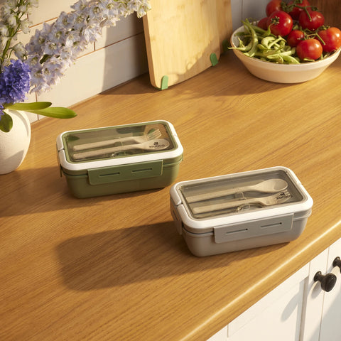 Karaca Fusca Cutlery Lunch Box, 1100ml, Grey