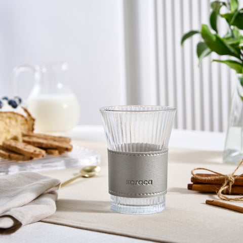 Karaca Leather Cool Touch Latte Coffee Glass, 210 Ml, Platin