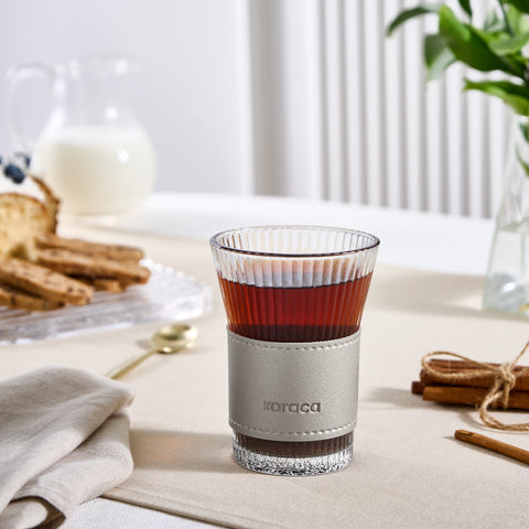 Karaca Leather Cool Touch Latte Coffee Glass, 210 Ml, Platin