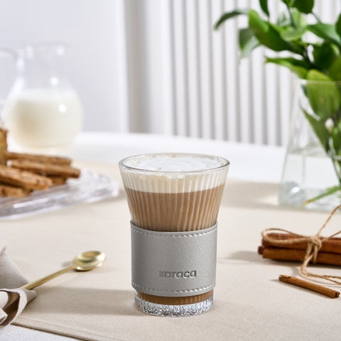 Karaca Leather Cool Touch Latte Coffee Glass, 210 Ml, Platin