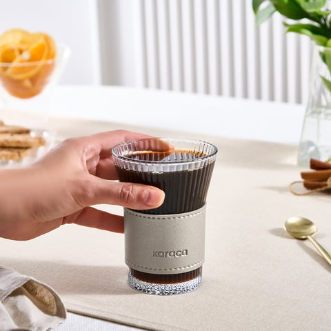 Karaca Leather Cool Touch Latte Coffee Glass, 210 Ml, Platin