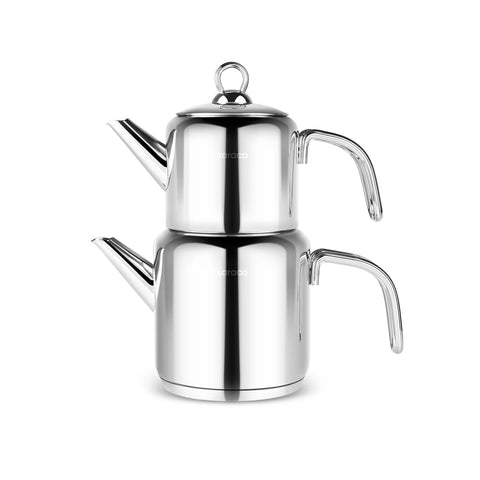 Karaca New Mani Stainless Steel Midi Size Teapot Set, Large, Silver