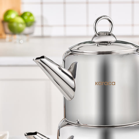 Karaca New Mira Midi Size Stainless Steel Teapot Set, Large, Gold