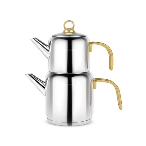 Karaca New Mira Midi Size Stainless Steel Teapot Set, Large, Gold
