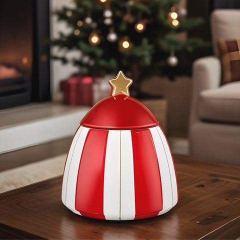 Karaca New Year Christmas Candy Stripe Storage Container, 14cm, Red
