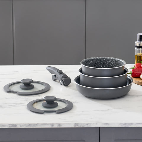 Karaca Comfort 6-Piece Induction Non-Stick Detachable Cookware Set, Black