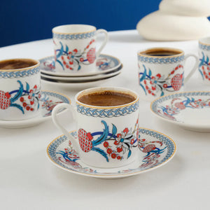 Lot De 12 Tasses à Café Turc Karaca Hatay - Porcelaine Anglaise - 80 Ml - 6 Tasses + 6 Soucoupes Multicolores