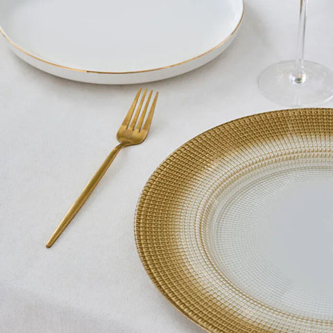 Karaca Marisa Round Glitter Placemat, Gold & White, 33cm
