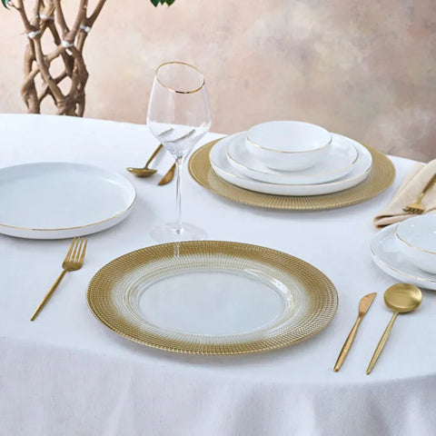 Karaca Marisa Round Glitter Placemat, Gold & White, 33cm