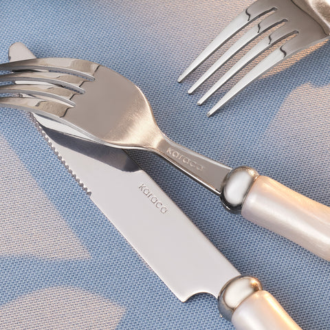 Karaca Ember Stainless Steel 24-Piece Cutlery Set for 6 People, Cream