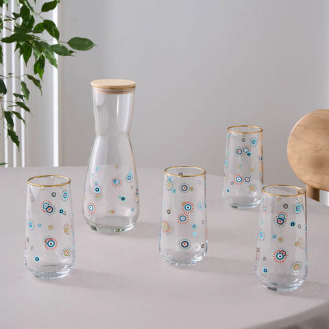 Karaca Eye Beads 5 Piece Highball Glass Set for 4 People, Multi