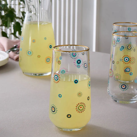 Karaca Eye Beads 5 Piece Highball Glass Set for 4 People, Multi