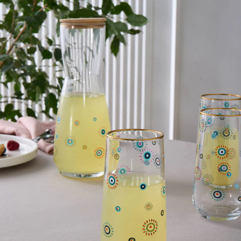 Karaca Eye Beads 5 Piece Highball Glass Set for 4 People, Multi