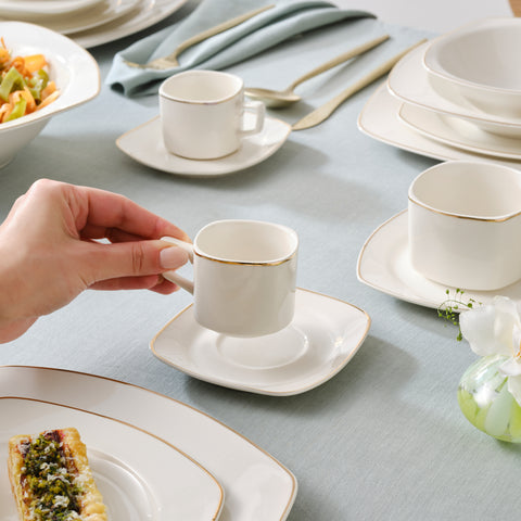 Karaca Timeless 25-Piece Porcelain Tea & Coffee Cup Set, Gold