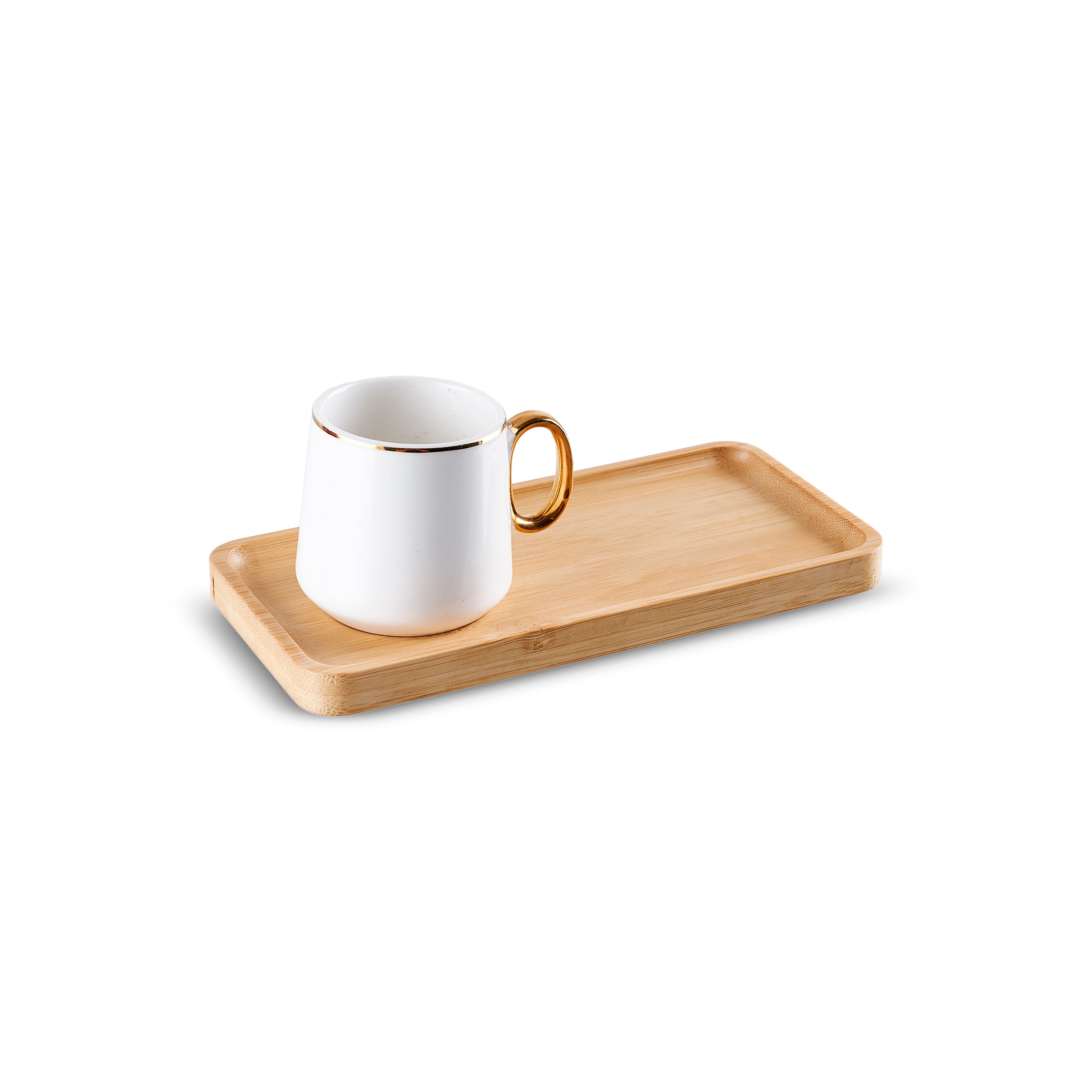 Karaca Ada 4-Piece Bone China Coffee Cup Set with Bamboo Saucer, 90ml,
