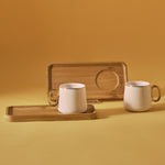 Karaca Ada 4-Piece Bone China Coffee Cup Set with Bamboo Saucer, 90ml, White