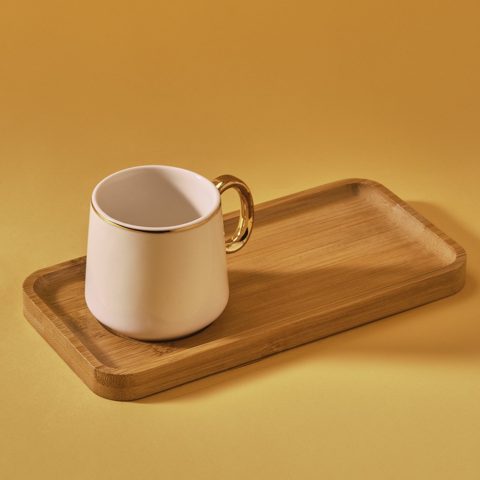 Karaca Ada 4-Piece Bone China Coffee Cup Set with Bamboo Saucer, 90ml,