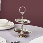 Karaca Home Majesty Oval 2-Tier Stainless Steel Cake Stand, Silver