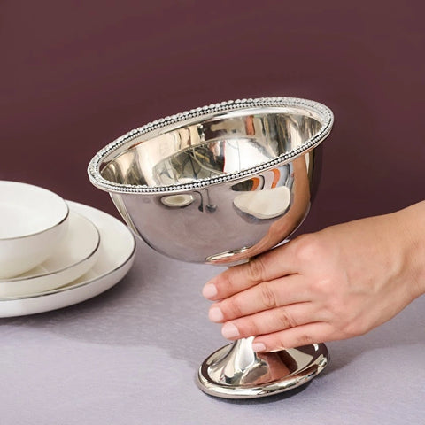 Karaca Majesty Stainless Steel Footed Bowl, 17x17cm, Silver