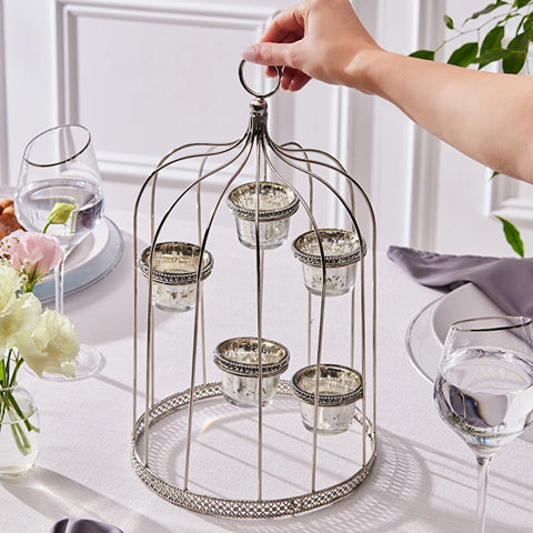 Karaca Majesty 5-Piece Stainless Steel & Glass Candleholder, 40x21cm, Silver